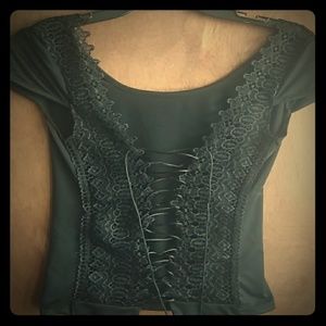 Black lace & ties up shirt